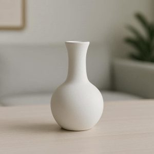 Minimalist White Ceramic Bud Vase With Matte Finish For Modern Living Room Tabletop Flower Decor