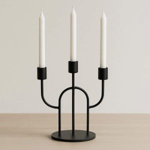 Minimalist Black Metal Taper Candle Holder For Modern Dining Table Centerpiece And Nordic Home Decor