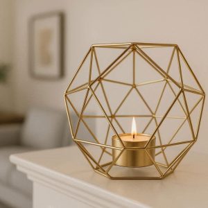 Geometric Gold Wire Tealight Candle Holder For Modern Living Room Mantle And Wedding Event Styling