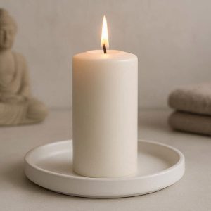 Sleek White Ceramic Pillar Candle Tray For Zen Meditation Room And Minimalist Bathroom Relaxation