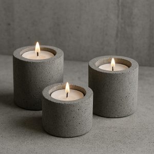 Industrial Concrete Tealight Holder Set For Minimalist Desk Decor And Raw Brutalist Style Interior