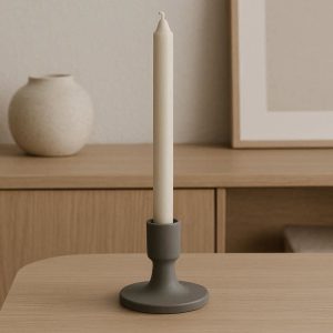 Matte Grey Ceramic Taper Holder For Scandinavian Style Dining And Minimalist Sideboard Decoration