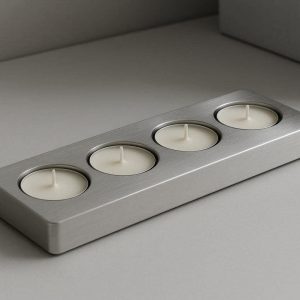 Brushed Silver Metal Tealight Tray For Modern Office Desk And Minimalist Living Room Coffee Table