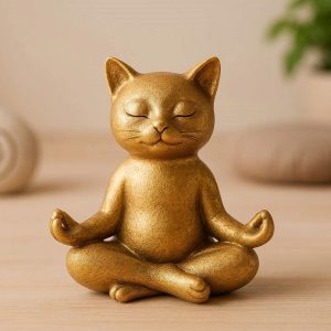 Miniature Golden Yoga Cat Figurine For Zen Meditation Room And Whimsical Yoga Studio Tabletop Decor