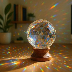 Crystal Ball Prism With Wooden Stand For Sun Catching Light Effects And Magical Home Office Decor
