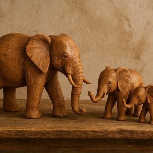 Hand Carved Wooden Elephant Family Set For Rustic Home Warmth And Symbolic Good Luck Decor Gift