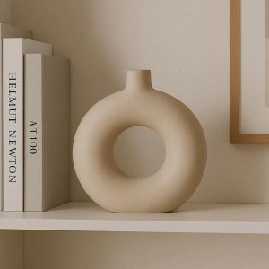 Modern Nordic Circular Donut Ceramic Vase For Creative Home Office Bookshelf Decoration Aesthetic