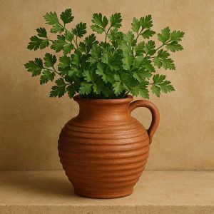 Vintage Style Ribbed Terracotta Ceramic Vase For Traditional Kitchen Countertop And Fresh Herb Display