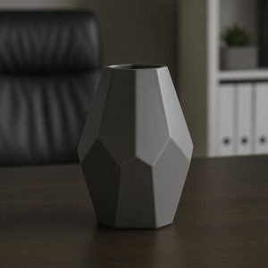 Sleek Grey Geometric Ceramic Vase For Executive Office Desk And Professional Interior Styling