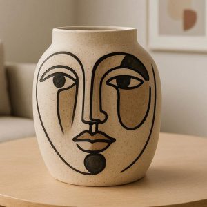 Abstract Face Ceramic Vase For Modern Art Lovers And Creative Living Room Conversation Piece