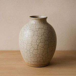 Japanese Wabi Sabi Ceramic Vase With Natural Crackle Glaze For Peaceful Interior Home Decor